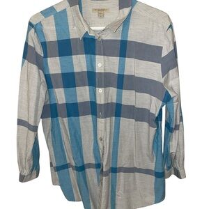 Burberry Women Blue Plaid Button-Down Shirt
